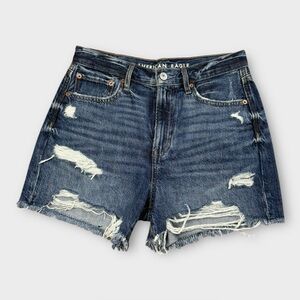 American Eagle 90s Boyfriend High Rise Distressed Denim Shorts Sz 4 Y2K Raw Hem